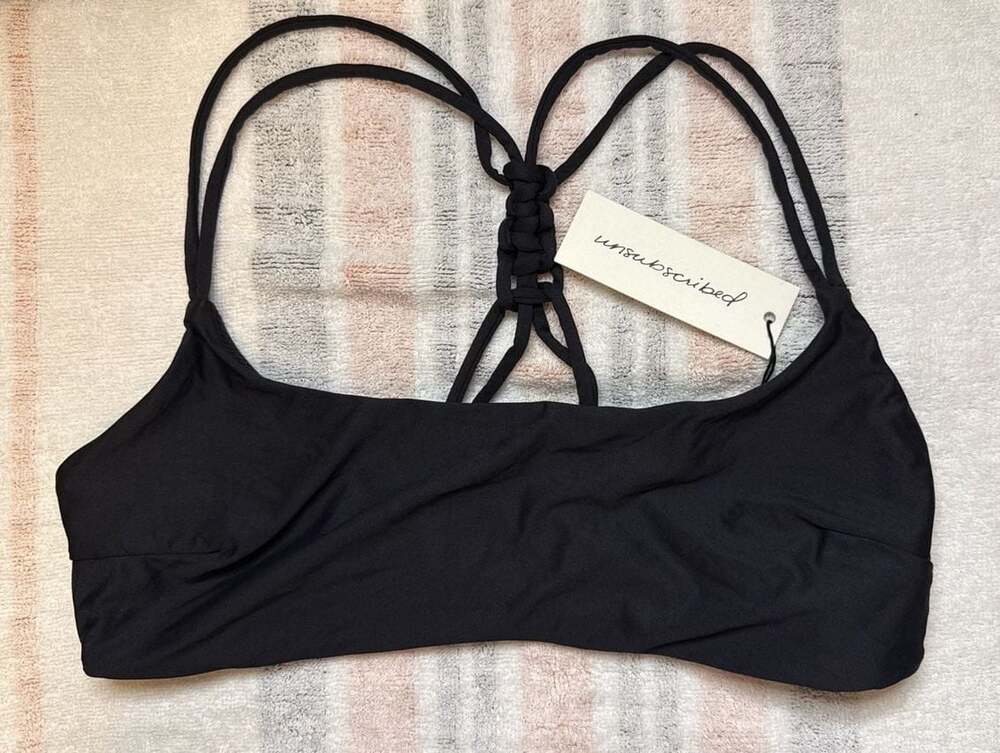 Unsubscribed Black Strappy Macrame Back Bikini Top